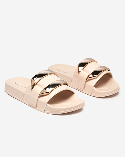 Beige Damenhausschuhe mit goldenem Serina-Ornament - Schuhe