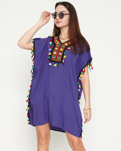 Жіноча блакитна літня пляжна туніка з бахромою - Одяг