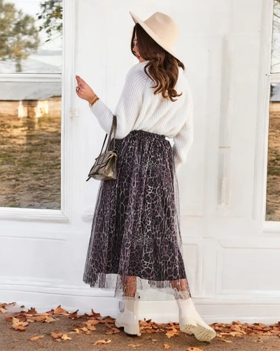 Royalfashion Gemusterter Damen-Midi-Rock mit Tüll.