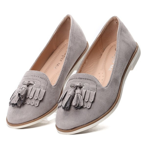 Szare mokasyny z frędzelkami Ellie- Obuwie