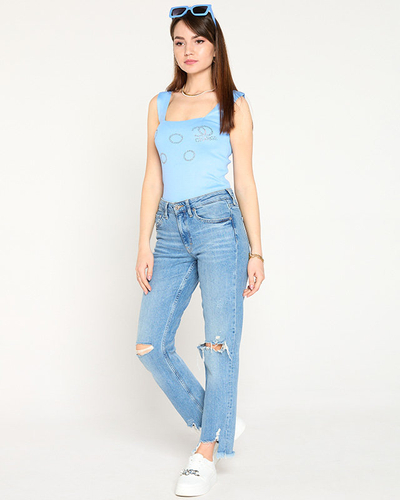 Hellblaues Damen-Top mit goldenen Zirkonia - Bekleidung