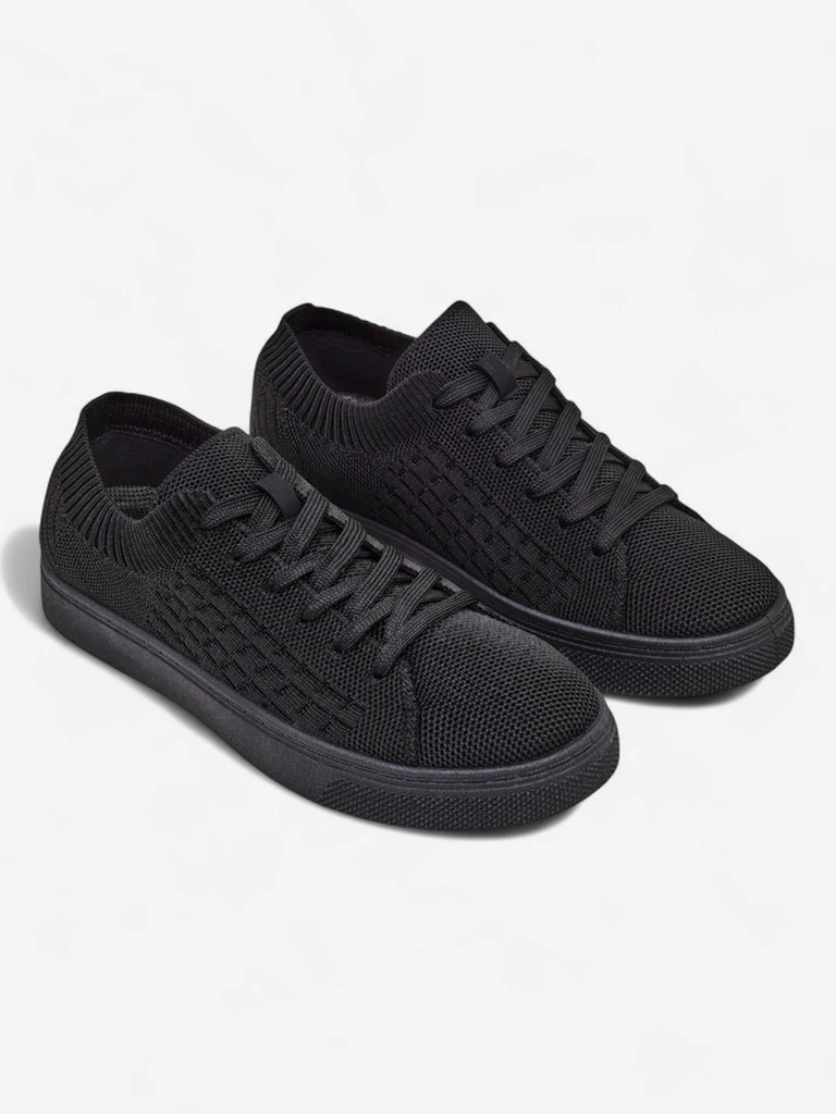 Royalfashion Demetra – schwarze Damen-Sneakers aus Stoff mit flacher Sohle