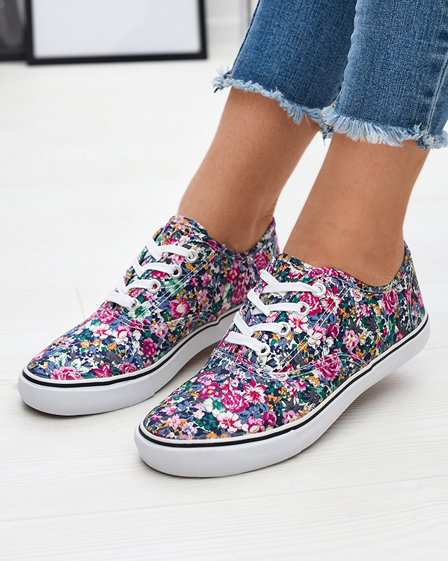Marineblaue Damen-Sneaker mit Blumen Surfi - Footwear
