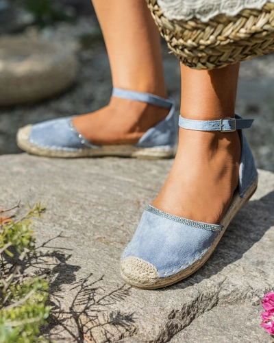 Royalfashion Damen-Espadrilles mit Zirkonen in blau Rieta