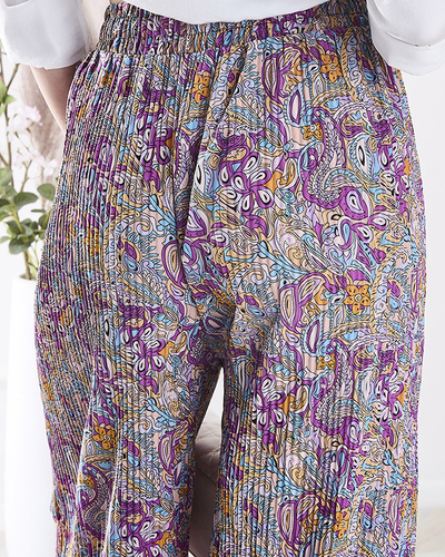 Gemusterte Hose mit weitem Bein für Damen in Lila- Kleidung