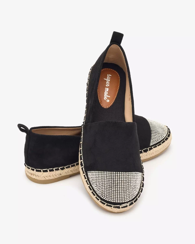 Royalfashion Schwarze Damen-Espadrilles mit Zirkonen Iterica