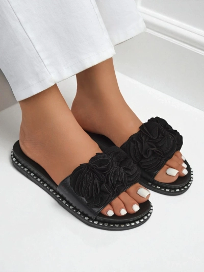 Royalfashion Damen-Pantoletten mit flacher Sohle Flora Verde