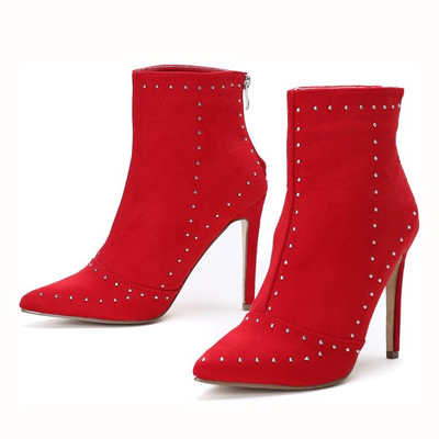 Czerwone botki na szpilce Vivian - Obuwie
