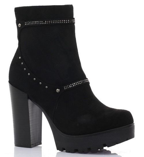 Czarne botki z eko-zamszu - Obuwie