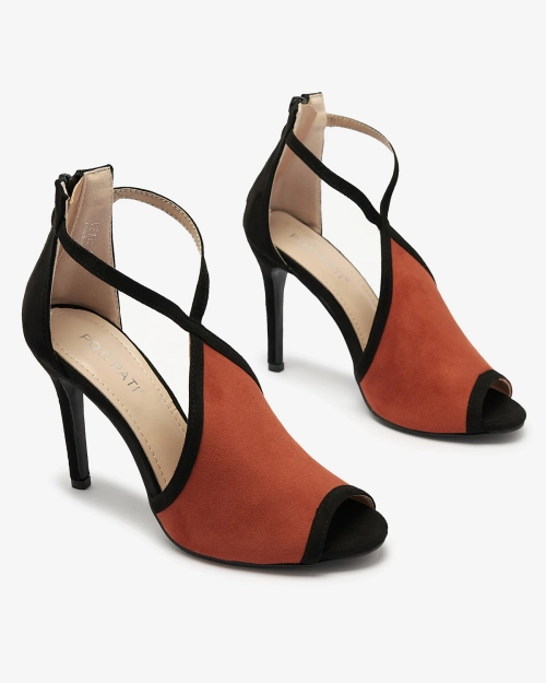 Чорно-помаранчеві жіночі босоніжки на шпильці Ibbizo- Footwear