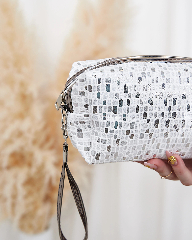 Royalfashion Gemusterte, glänzende Damen-Kosmetiktasche in Weiß