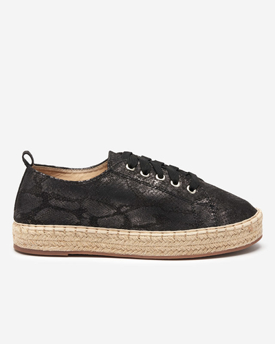 Schwarze Damen-Espadrilles mit glänzender Prägung Tenerica - Schuhe
