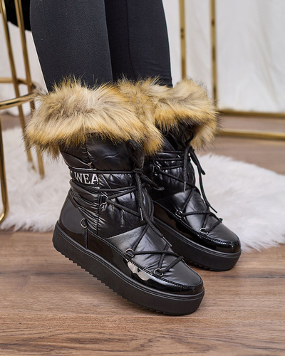 Royalfashion Schwarze Schlupfstiefel a'la Schneestiefel für Damen Gomllo