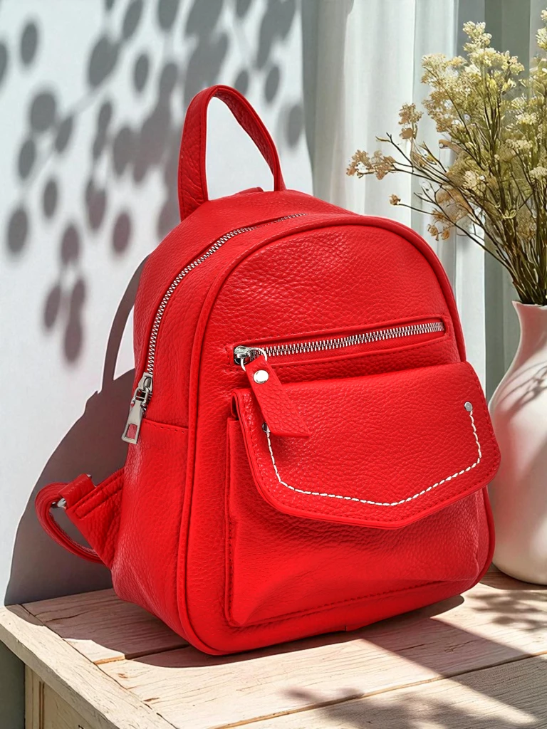Artemisia Kollektion: Kleiner Damen Rucksack Królewska Moda aus Öko-Leder Rot