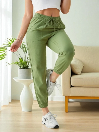 Damen Joggery Hose Flora Hellgrün 100% Baumwolle Bequem