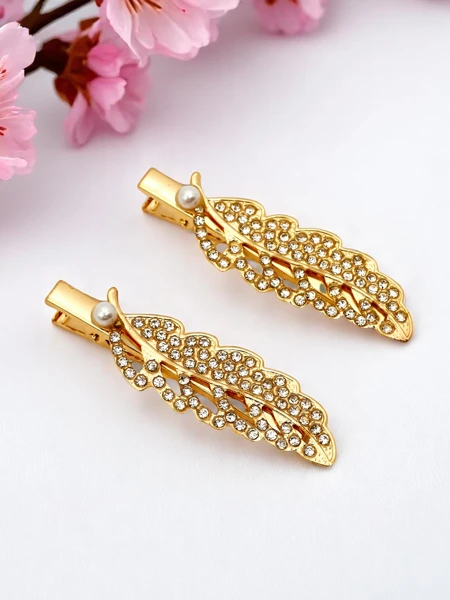 Royalfashion Заколка для волосся з стразами у формі листка Crystal Leaf