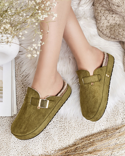 Royalfashion Damenpantoffeln mit Schafsfell und Schnalle Kajis