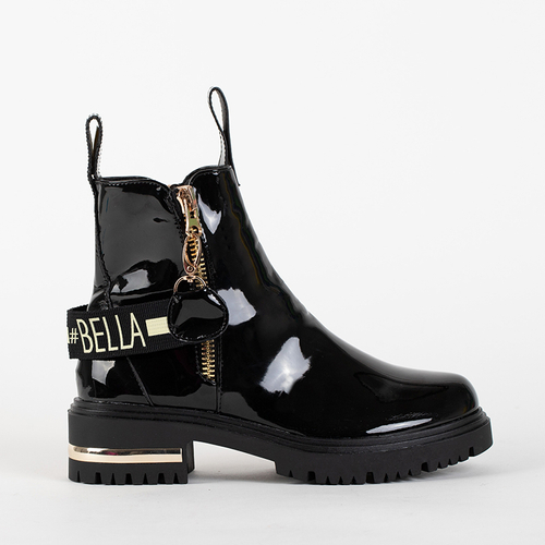 Чорні жіночі лаковані ботильйони з ремінцем Alless