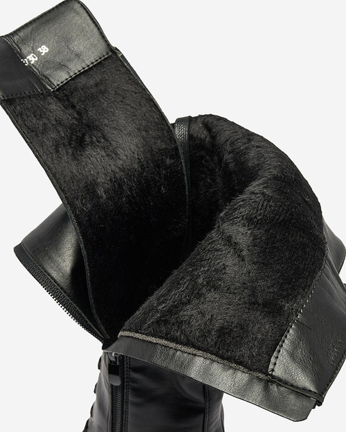 Royalfashion Жіночі чоботи на шнурівці до коліна чорного кольору Geiotta