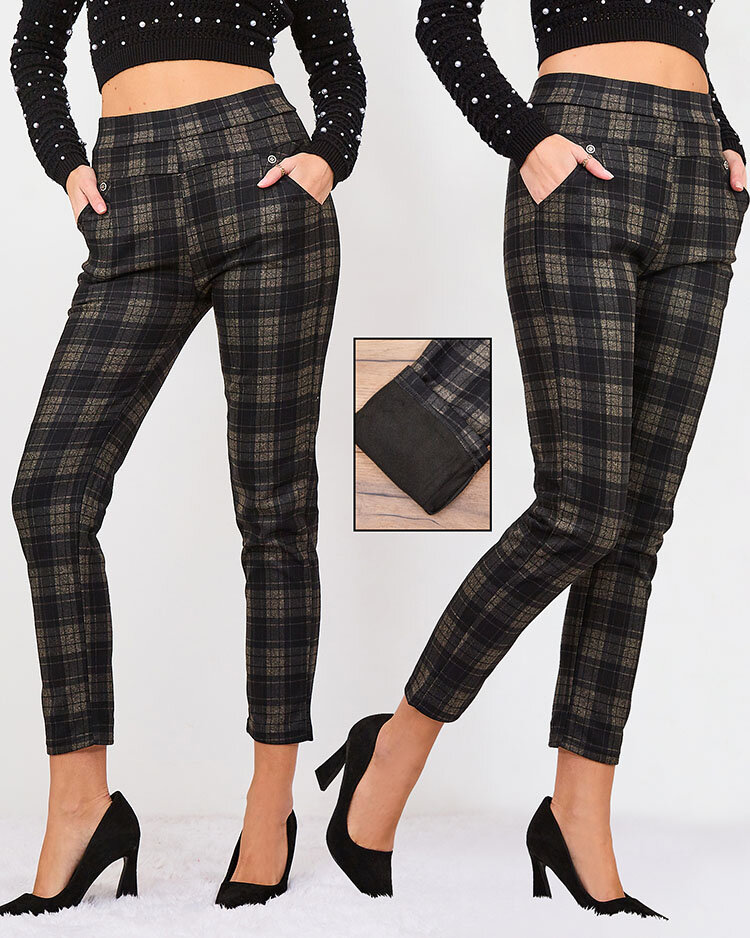 Royalfashion Grau-braune isolierte Karo-Treggings für Damen