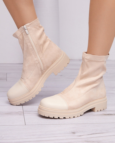 Beige Öko-Wildleder-Stiefel für Damen mit lackierter Spitze Nebika - Footwear