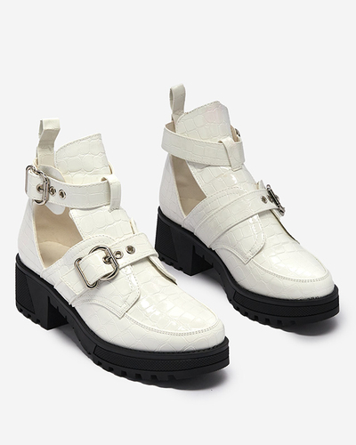 Weiß lackierte Damenstiefel mit Ausschnitt und Prägung Malevib- Footwear
