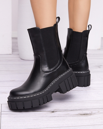 Schwarze hohe Damenstiefel mit Kunstleder Eareulia - Schuhe