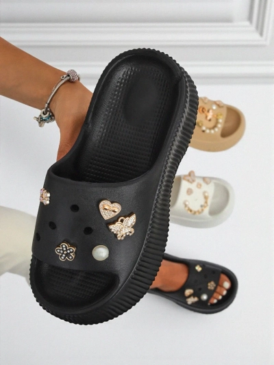 Royalfashion Damen-Gummislipper mit Slash Glam Verzierungen