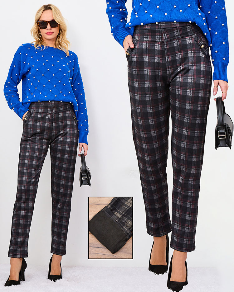 Royalfashion Grau-rote isolierte Karo-Treggings für Damen