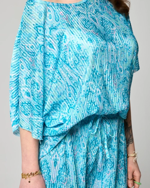 Синій ребристий жіночий комплект з принтом - Одяг