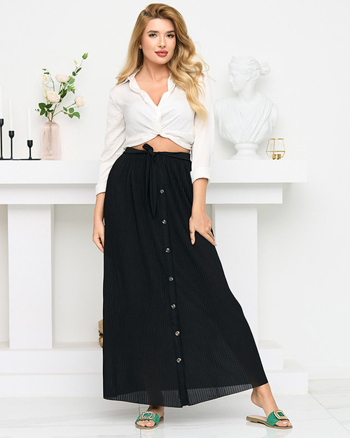 Жіноча чорна плісована спідниця міді на гудзиках - Взуття