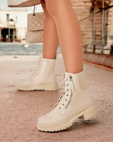 Royalfashion Beige Öko-Leder Damen Baggerstiefel Gaddaxa