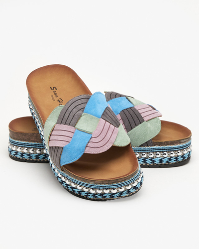 Різнокольорові жіночі шльопанці на грубій підошві Cekolina