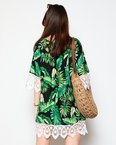 Жіноча чорна блузка з листочками PLUS SIZE - Одяг