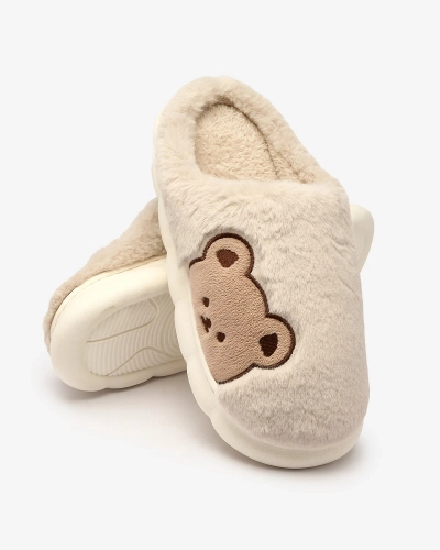Royalfashion Damen-Pelzpantoffeln mit Teddybär in hellgrau Fetemes