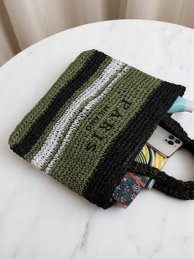 Royalfashion Große Strohtasche für Damen Paris Stripe