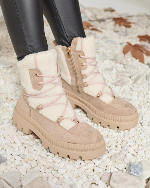 Royalfashion Світло-коричневі жіночі черевики-траппер з овчиною Getatsa