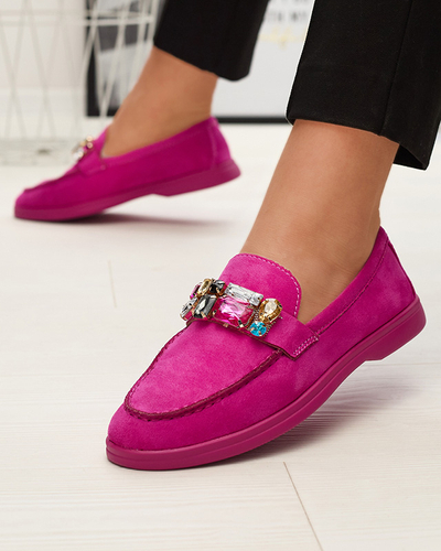 Жіночі мокасини з екозамші кольору фуксії з декоративними кристалами Nellens- Footwear