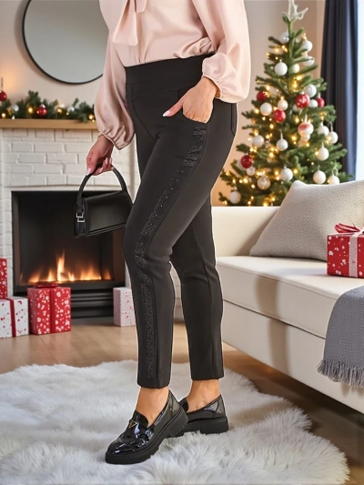 Damenhose Cassandra Schwarz Stoff Elegant für den Herbst
