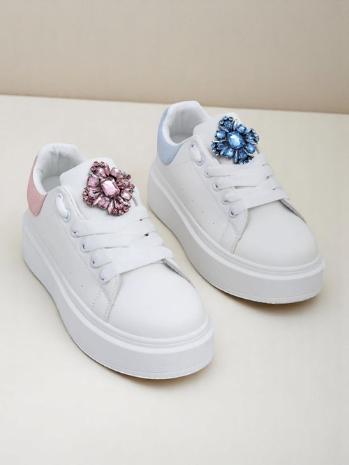 Жіночі снікерси Hypatia Bianco з екошкіри з прикрасою та рожевим акцентом