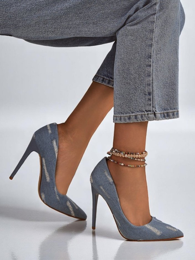 Royalfashion Damen High Heels Pumps Denim Chic