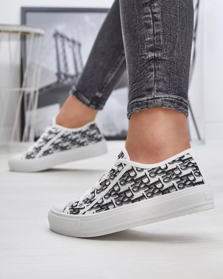 Weiße Damen-Sneaker mit schwarzem Aufdruck - Schuhe