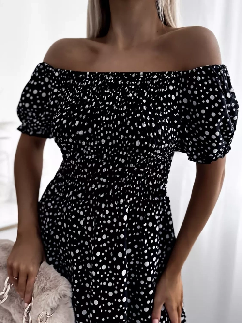 Чорна жіноча максі-сукня в горох - Одяг