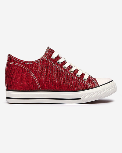 Rote Damen-Sneakers auf einem versteckten Anker mit glänzendem Faden Seggat- Footwear