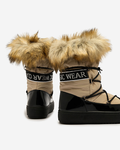 Royalfashion Beige-schwarze Schlupfstiefel a'la Schneestiefel für Damen Gomllo