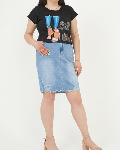 Schwarzes Damen-T-Shirt mit Aufdruck - Kleidung