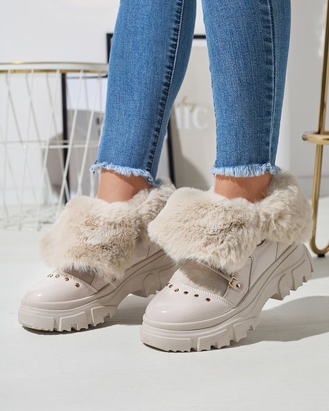Beige Damen-Schneestiefel zum Schnüren Fentes- Footwear