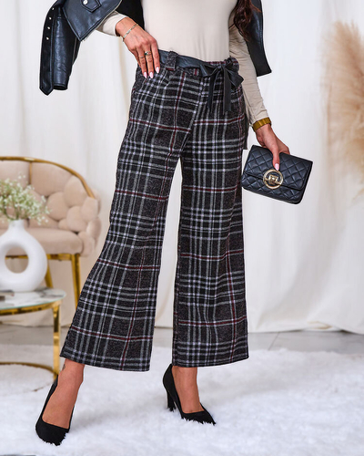 Royalfashion Schwarze weite karierte Damenhose