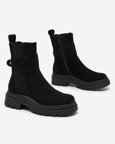 Royalfashion Schwarze Damenstiefel mit Zierriemen Doasa