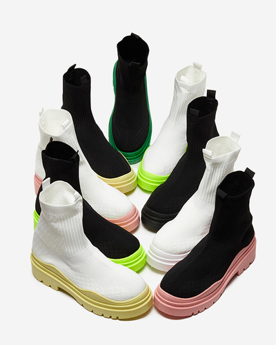 Weiße und rosafarbene Damenstiefel mit flachem Absatz Seritis - Footwear